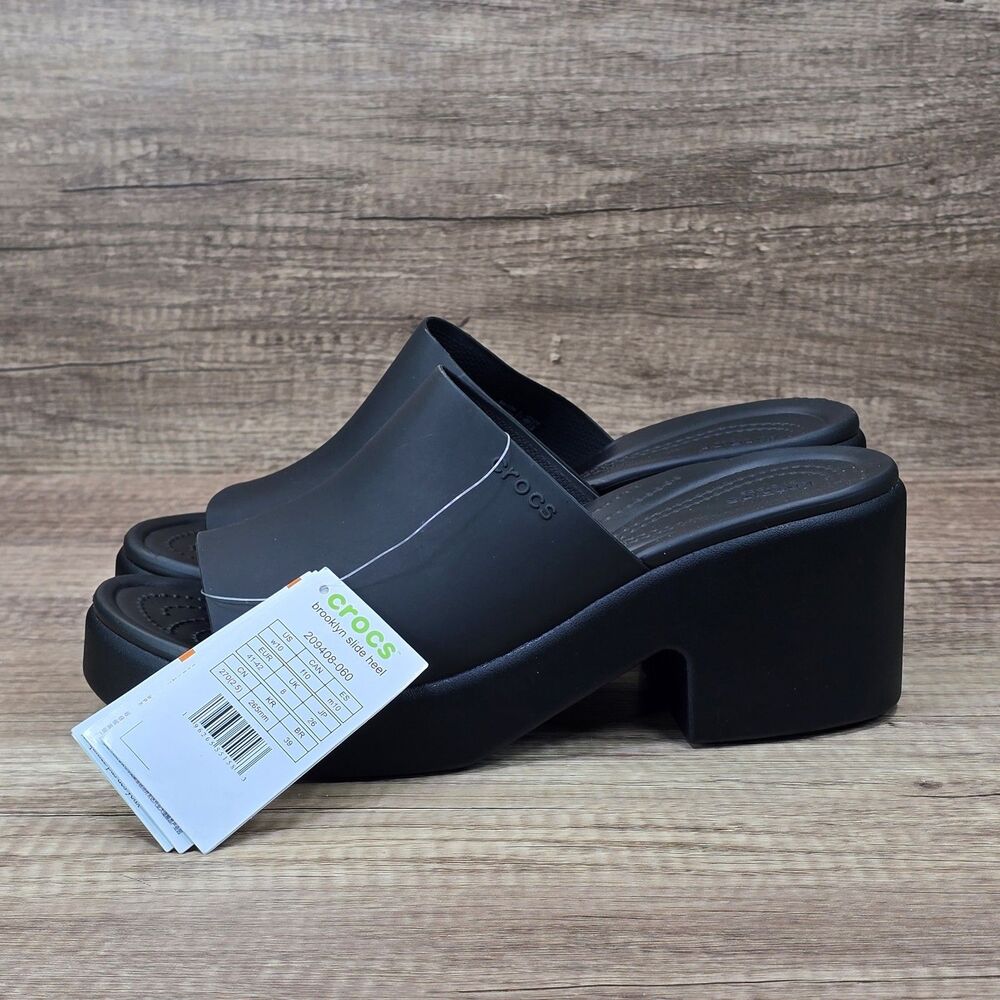 Crocs Brooklyn Slide Heel Women's Size 10 Black Platform Shoes NEW - Picture 3 of 9